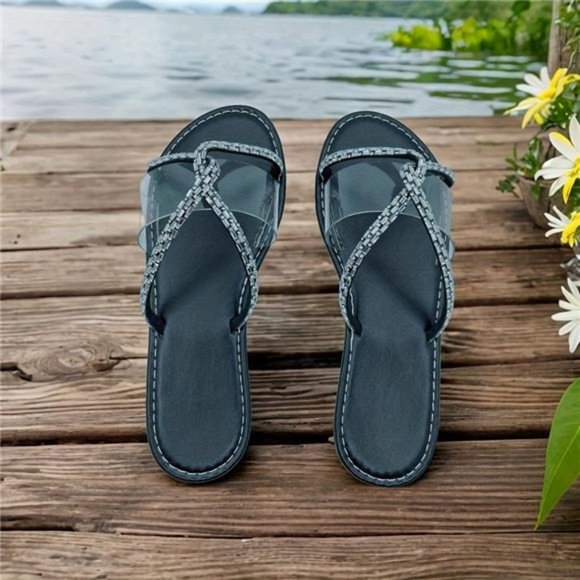 Women's Rhinestone Sandals, rhinestone flip flops Women's Rhinestone San… - Picture 2 of 7